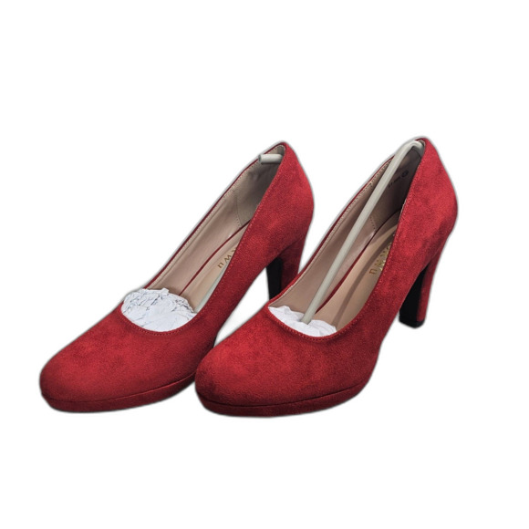 Red Faux Suede High Heel  Court Shoes  Women’s Slip On Ladie Size 8 - Picture 1 of 6